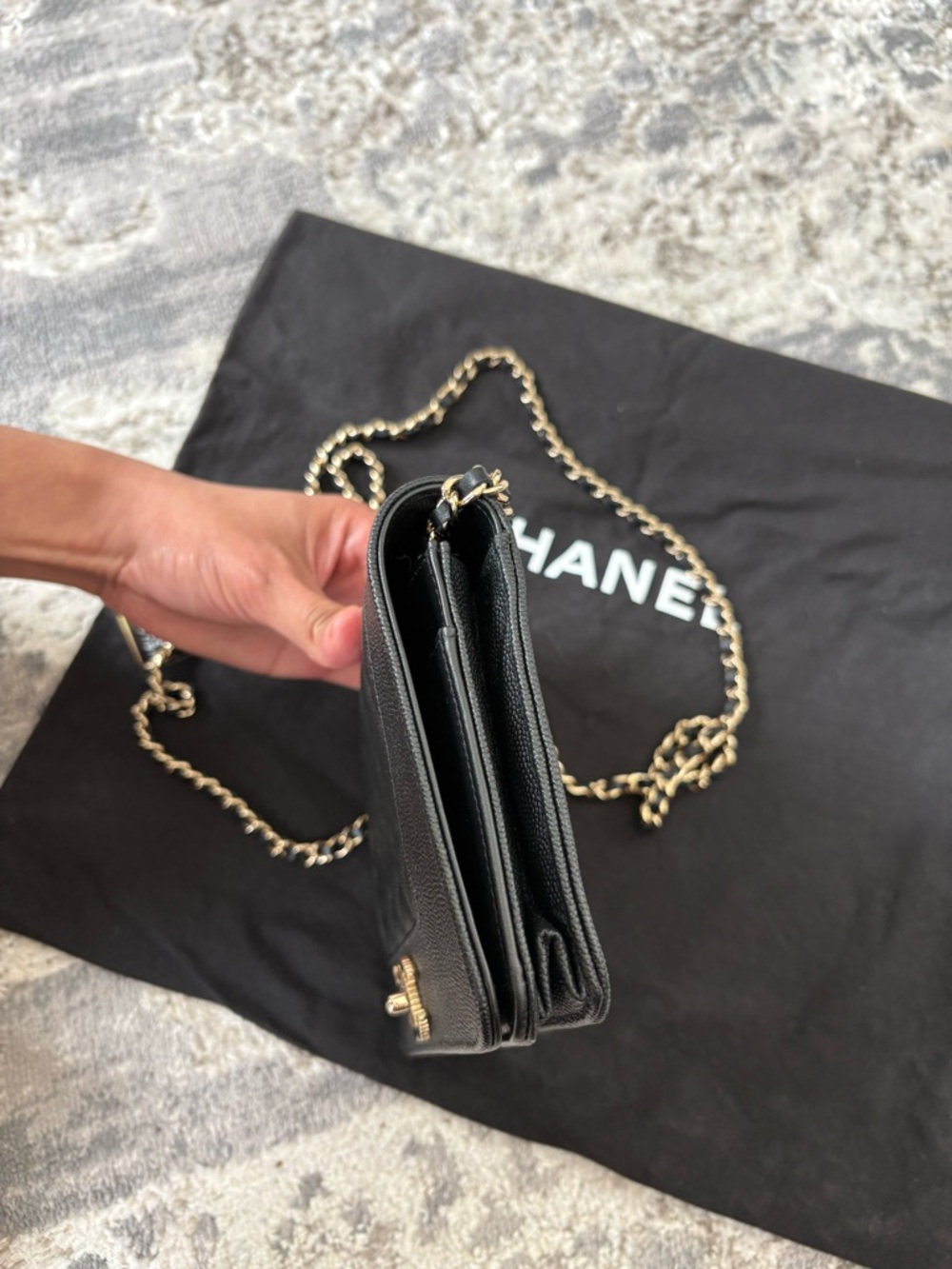 CHANEL Black Quilted Leather Crossbody with Gold-Tone Chain - Picture 7 of 10
